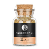 Bratreis Gewürz von Ankerkraut im Korkenglas auf weißem Hintergrund.