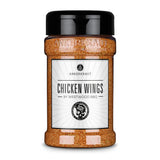 Chicken Wings Gewürz von Ankerkraut im Gewürzstreuer vor weißem Hintergrund.