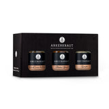 Dip Set von Ankerkraut, bestehend aus drei Korkengläsern in einer schwarzen Geschenkbox.