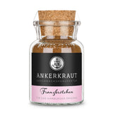 Ankerkraut Franzbrötchen Gewürz im Korkenglas auf weißem Hintergrund.