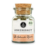 Italienische Kräuter BIO von Ankerkraut im Korkenglas auf weißem Hintergrund.