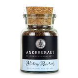 Rauchsalz Kaufen von Ankerkraut im Korkenglas auf weißem Hintergrund.