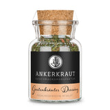 Salatgewürz von Ankerkraut im Korkenglas auf weißem Hintergrund.