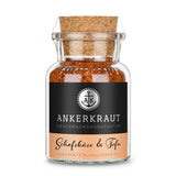 Schafskäsegewürz von Ankerkraut im Korkenglas auf weißem Hintergrund.